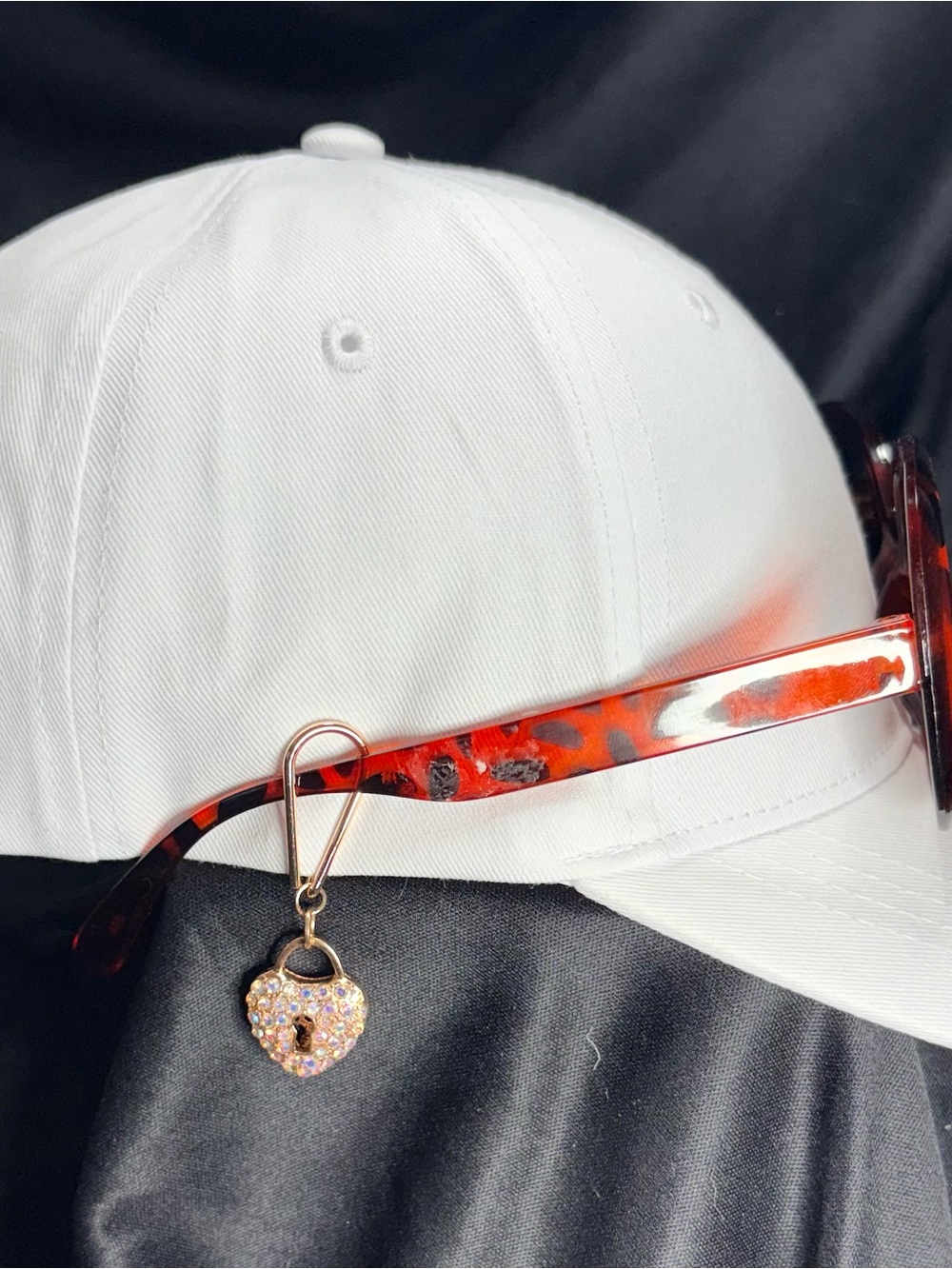 Sunglasses Holder for Baseball Hat with Rhinestone Heart Charm
